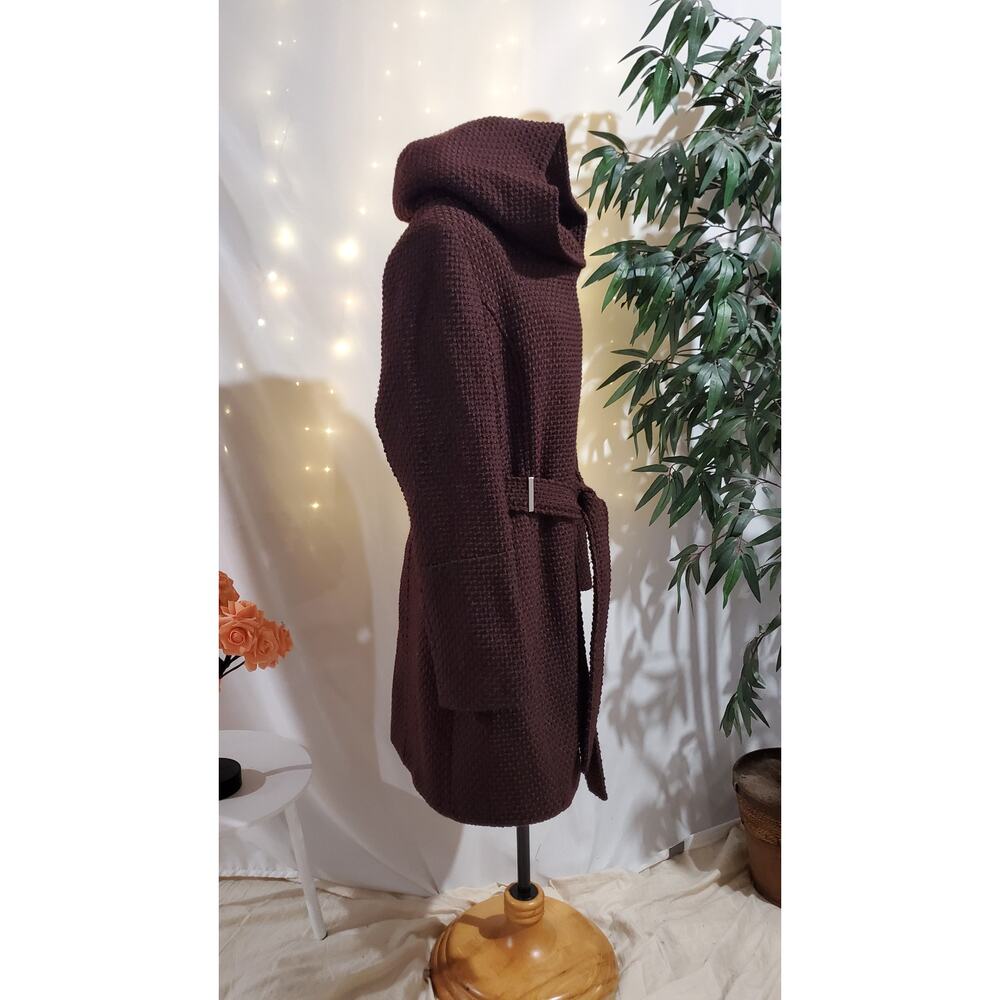 Calvin Klein NWT Woven Belted Hooded Zip Mid Length Coat Womens Size XL Plum - Picture 4 of 15